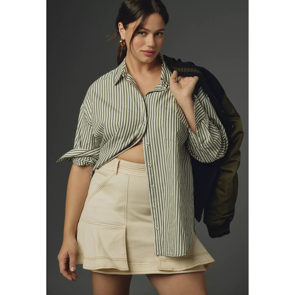 PILCRO Kick Flare Mini Skirt Cream Denim Utility Cargo Size 16W